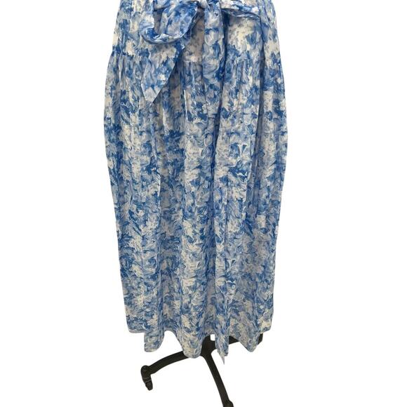 Intermix Jude Floral Print Midi Dress White Blue Cotton Silk Size 14 - Picture 6 of 16
